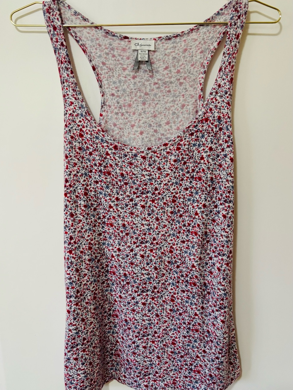 Dynamite| Y2K White Flowy Racerback Tank w/Pink & Indigo Micro-Floral Sz M